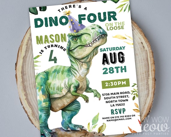 Editable Dinosaur 4th Birthday Invitation | Four Party Invitation | Forth Birthday Invite | INSTANT DOWNLOAD Jurassic T-Rex Kids WCBK675