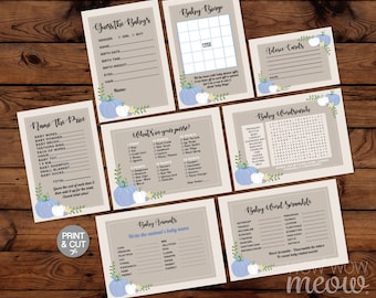 Pumpa Baby Shower Blå Pojke Paket Spel Utskrivbart DIREKT NEDLADDNING kit Väska Råd Kort Ordsökning Rörelse Gissa Höst Skriv ut & Klipp