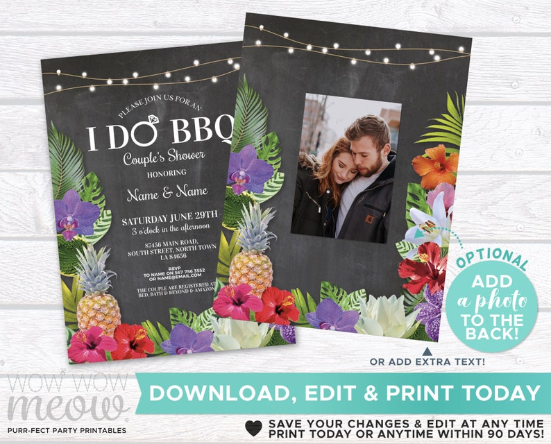 Aloha I Do BBQ Invitations Couple's Shower Floral Printable Invite Engagement Party INSTANT Download Personalize Editable Printable WCWI036 image 4