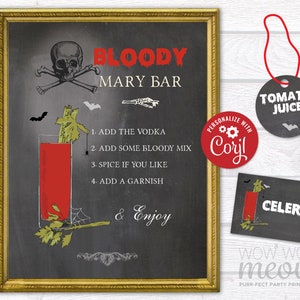 Bloody Mary Bar Sign Halloween Chalk Tags &amp; Tents Signs INSTANT ...