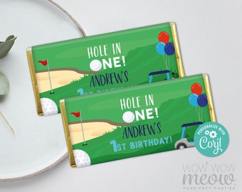 Hole in One Golf Birthday Chocolate Bar Wrapper Golfing Clubs Cart Girls Candy Editable Instant Download Label Printable WCBK439