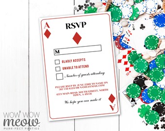 Playing Cards Birthday Diamonds RSVP Any Age INSTANT DOWNLOAD Engagement Casino Vegas Party Personalize Respond Printable Digital WCBA002