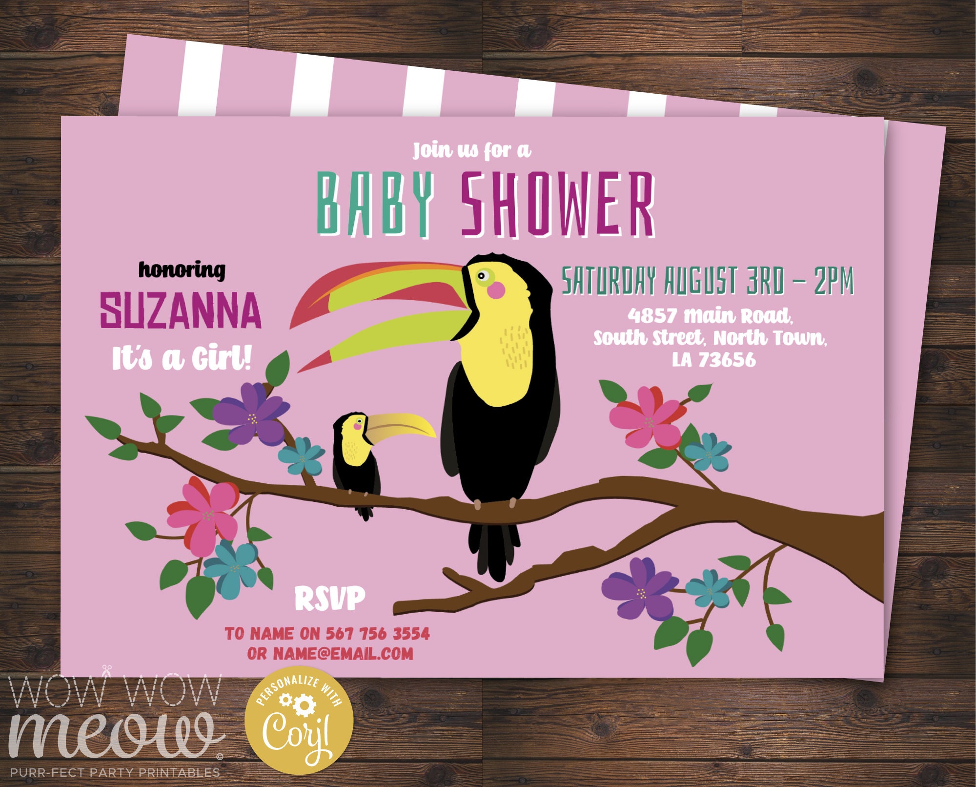 Toucan Baby Shower Invitation Tucan It S A Girl Pink Etsy