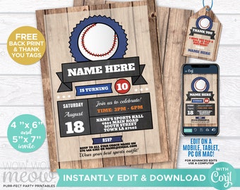 Baseball Invitation Boys Sports Party Birthday Invite Vintage INSTANT DOWNLOAD Baseball Any Age Ball Personalize Editable Printable WCBK125