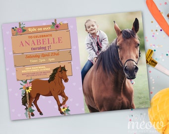 Horse Invitation Birthday Invite Purple Riding Pony Ride On Over Saddle Up INSTANT DOWNLOAD Neutral Personalize Editable Printable WCBK558