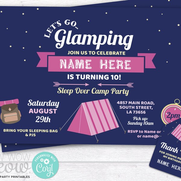 Glamping 10th Birthday Invite - Etsy