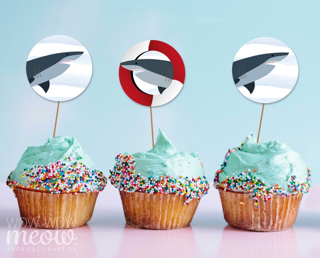 Shark Cupcake Toppers Birthday Pool Beach Fun Sharks Girls Boys Cakes