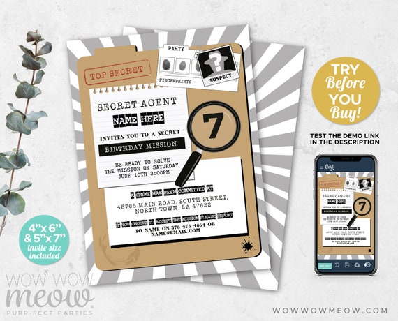 Agent Secret Invitations Anniversaire Inviter Espion Etsy Canada