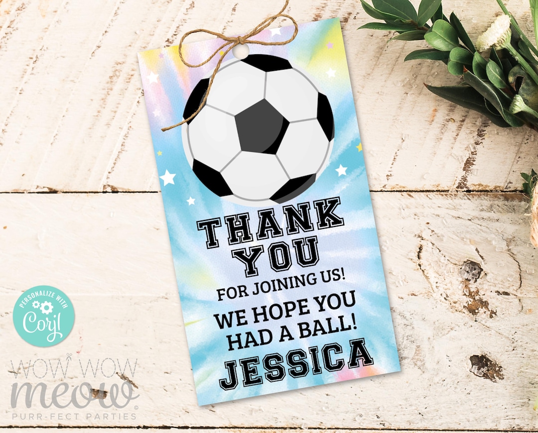 Football Tie-dye Thank You Tags Birthday Party Soccer Pink Girls Soccer ...