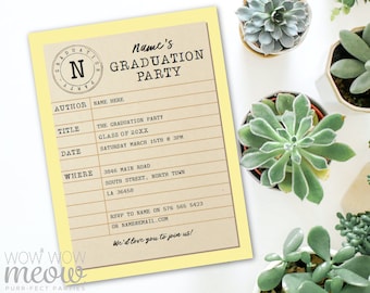 Graduation Party Invitation Library Yellow Invite INSTANT DOWNLOAD Study Books Book Theme Uni University Digital Editable Printable WCGR016