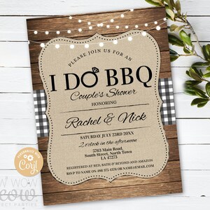 I Do BBQ Invitation Couples Shower Printable Invite Engagement Party INSTANT Download Lights Check Gingham Personalize Editable WCWI001