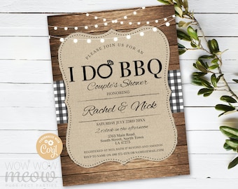I Do BBQ Invitation Couples Shower Printable Invite Engagement Party INSTANT Download Lights Check Gingham Personalize Editable WCWI001
