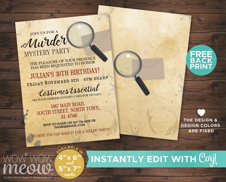 Murder Mystery Dinner Invitation Party Birthday Invite Spy - Etsy