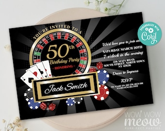 Zaproszenie na urodziny w kasynie w każdym wieku NATYCHMIASTOWE POBIERANIE Las Vegas Slot Dice Party do wydrukowania Personalizuj Kobiety Mężczyźni Edytowalne Do wydrukowania WCBA063