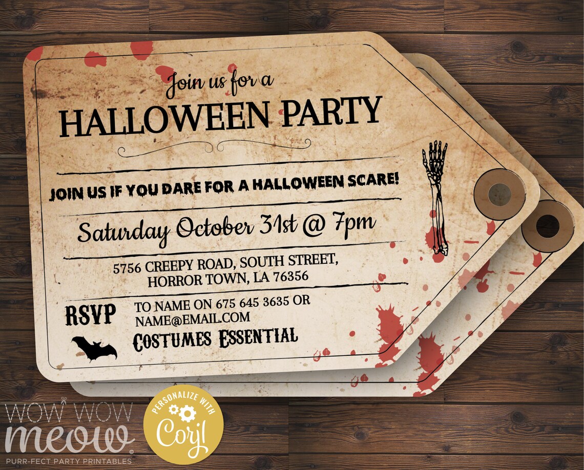 Halloween Invitations Gothic Party Invites Printable Ticket | Etsy