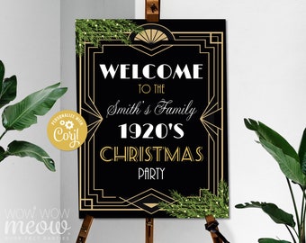 1920s Welcome Sign Christmas Party 16 x 20 Poster Gatsby Xmas Editable Party Poster Secret Agent Spy White Ball Instant Download - WCCH111
