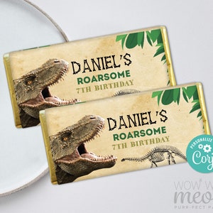 Dinosaur Chocolate Bar Dino Fruit Wrapper T-Rex Birthday Jurassic Boys Candy Editable Instant Download Birthday Label Printable WCBK010