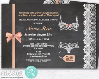 Lingerie Shower Invitation Lace Chalk Peach Coral Bow Diamante Invite INSTANT DOWNLOAD Bridal Party Personalize Editable Printable WCLS032