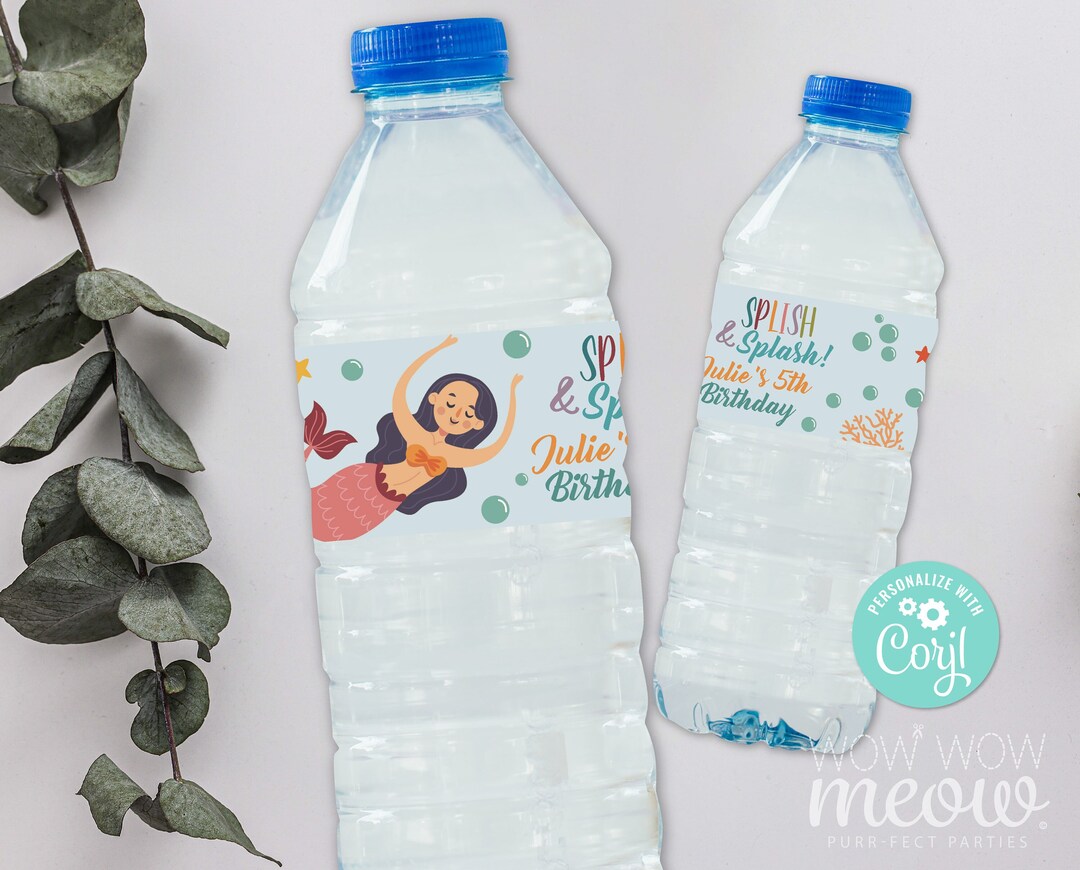 20 Sheets Mermaid Bottle Label, Mermaid Birthday Party Water Bottle Labels Waterproof Water Bottle Sticker Wrappers For Mermaid Birthday Party, Baby Shower, And The Sea Themed Parties, 4 Styles