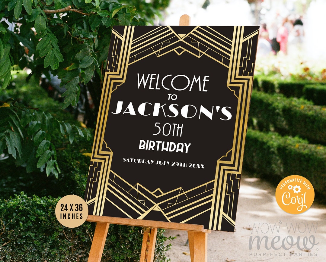 Art Deco Editable Sign Welcome Birthday Party 1920s Twenties 24 X 36 ...