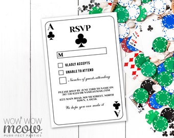 Playing Cards Birthday Clubs RSVP Any Age INSTANT DOWNLOAD Engagement Casino Vegas Party Personalize Respond Printable Digital WCBA002