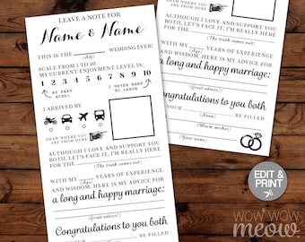 Wedding Mad Libs Printable Mr & Mrs Editable Forms Activity Sheets Day Page - Print at Home INSTANT DOWNLOAD Fun Marriage Game Advice Cards