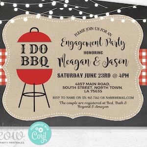 I Do BBQ Couples Shower Invite Engagement Party Invitation INSTANT Download Red Check Lights Chalk Personalize Editable Printable WCWB071