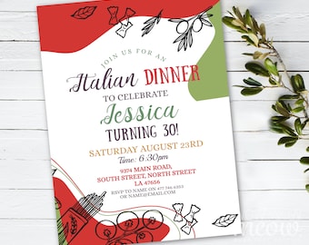 Italian Birthday Invitation Pizza INSTANT DOWNLOAD Surprise Invite Lunch Dinner Party Mens Womens Editable Personalize Printable WCBA332