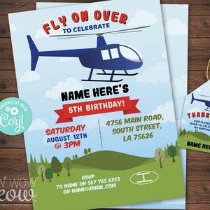 Helicopter Invitation Birthday Party Flying Invite INSTANT DOWNLOAD Chopper Control Heli Personalize Tags Cards Editable Printable WCBK285