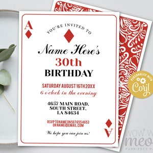 Playing Cards Birthday Invitation Any Age INSTANT DOWNLOAD Casino Vegas Party Personalize Diamonds Edit Printable Digital WCBA002 image 1