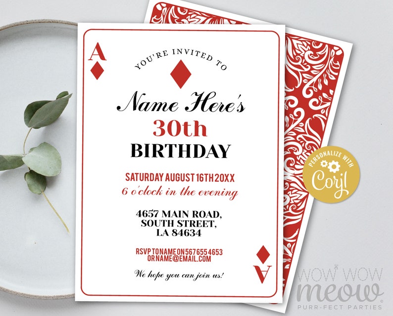 Playing Cards Birthday Invitation Any Age INSTANT DOWNLOAD Casino Vegas Party Personalize Diamonds Edit Printable Digital WCBA002 image 1