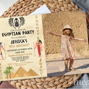 Egypt Birthday Invitations Photo Egyptians Any Age Invite Digital Pyramid Hieroglyphics Surprise Pharaoh Editable Personalize WCBK518