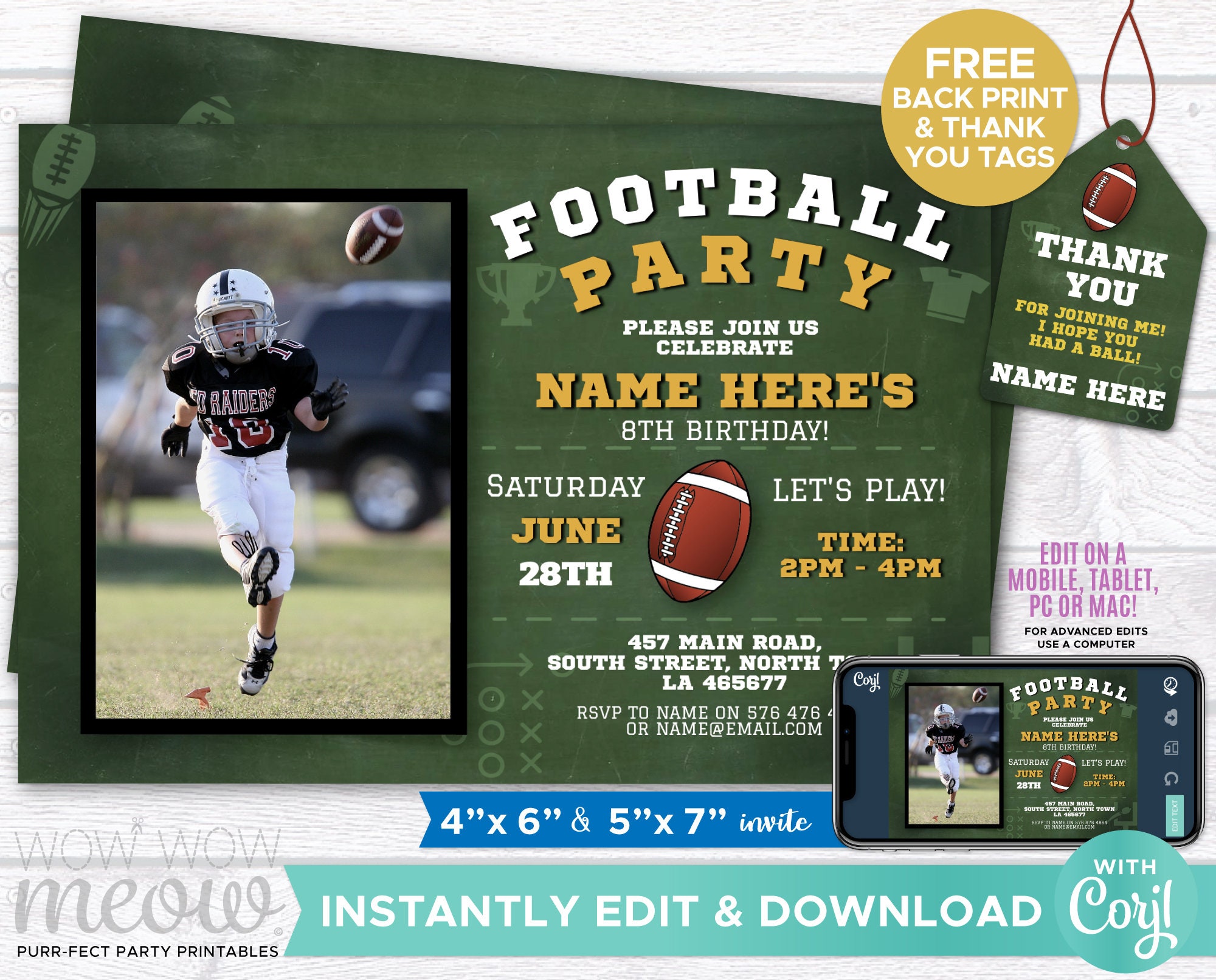 American Football Photo Invitations Birthday Invite Kids | Etsy