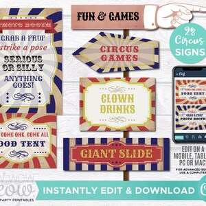 28 Vintage Circus Signs Printable INSTANT DOWNLOAD Direction - Etsy
