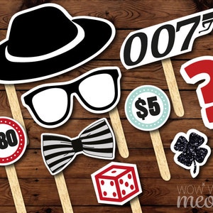 50 Photo Booth Props Printable James Bond 007 Party INSTANT DOWNLOAD Spy Casino Photo Cards Secret Agent Birthday Cards Games Bowtie Picture image 3