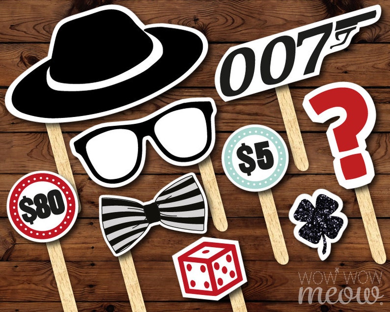 50 Photo Booth Props Printable James Bond 007 Party INSTANT DOWNLOAD Spy Casino Photo Cards Secret Agent Birthday Cards Games Bowtie Picture image 3