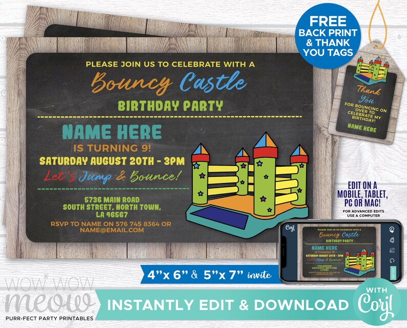 Bouncy Castle Party Invitation Jump Bounce House Invite Etsy