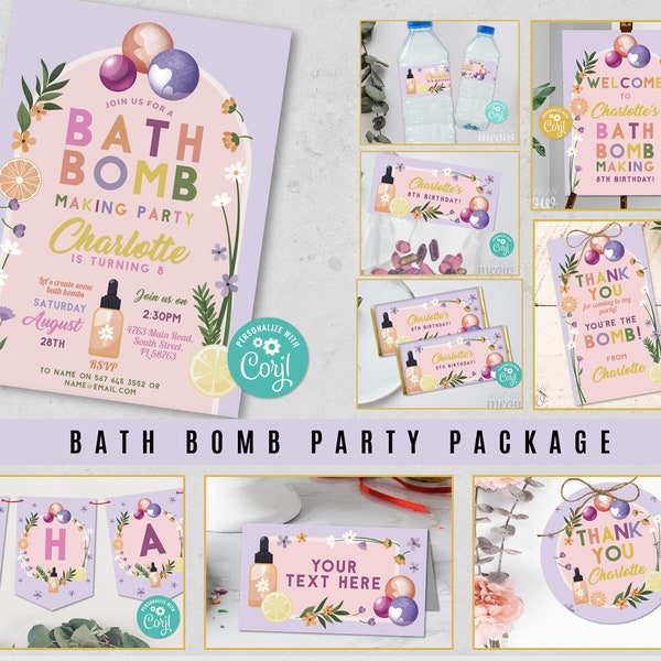 Bath Bomb Making Party Birthday Bundle EDITABLE Invitation Girls Fragrance Spa Pink Included Package Download Children's Kid's Party WCBK533