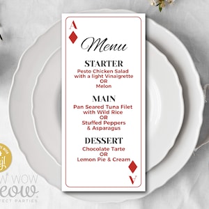 Playing Cards Menu Diamond Dinner Las Vegas Template Package Casino Digital DOWNLOAD Wedding Birthday Printable Personalize Editable WCBA002