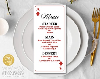 Playing Cards Menu Diamond Dinner Las Vegas Template Package Casino Digital DOWNLOAD Wedding Birthday Printable Personalize Editable WCBA002