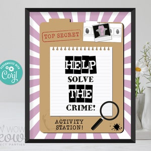 Detective Party Birthday Sign Poster - Activity Station - Spy Editable Party - Secret Agent Sign Instant Download Printable - WCBK095