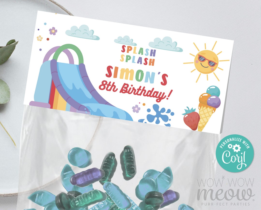 Water Park Party Treat Bag Headers Birthday Waterpark Swimming Pool