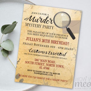 Murder Mystery Dinner Invitation Party Birthday Invite Spy Secret INSTANT DOWNLOAD Party Editable Birthday Personalize Editable WCBA052