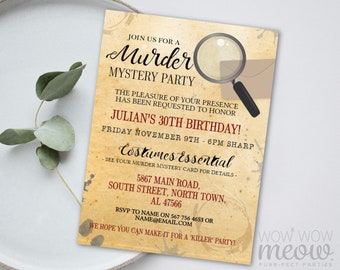 Murder Mystery Dinner Invitation Party Birthday Invite Spy Secret INSTANT DOWNLOAD Party Editable Birthday Personalize Editable WCBA052