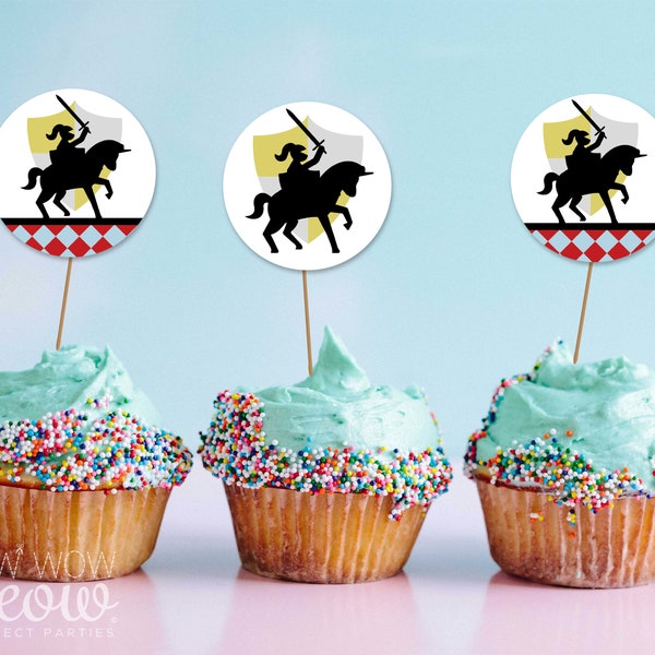 Knights Cupcake Toppers Birthday Girls Boys Cakes Middle Ages Medieval Horse Party INSTANT DOWNLOAD Children's Kid's Party WCBK094