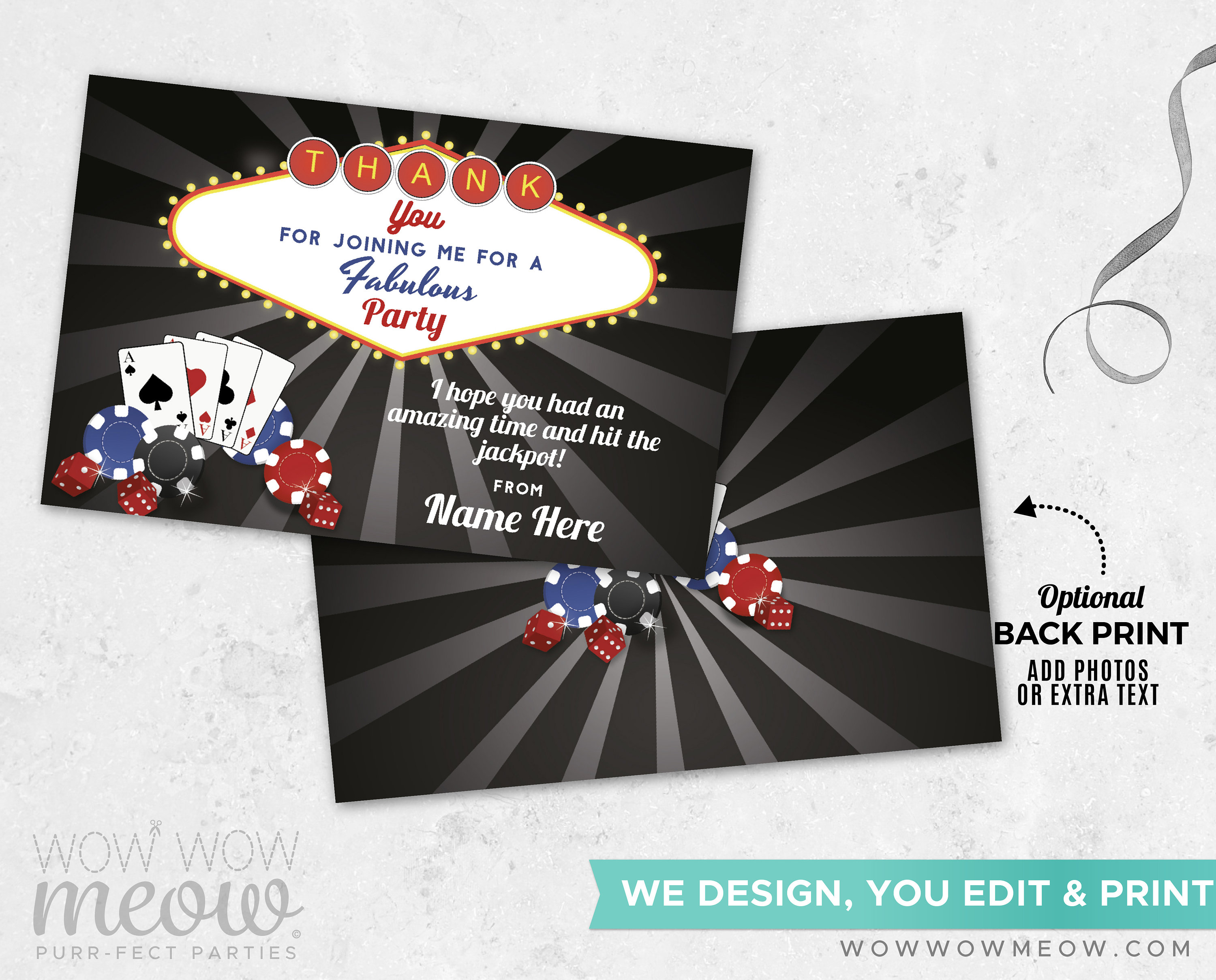 thank you cards casino cards dice instant download las vegas