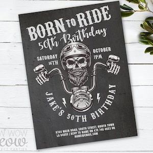 Invitaciones de cumpleaños de motocicletas Fiesta de motocicletas Invitación de motociclista DESCARGA INSTANTÁNEA Rock 50.º 60.º Editable Imprimible Personalizable WCBA296