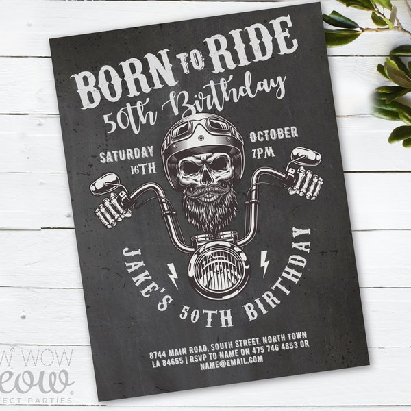 Motorbike Birthday Invitations Party Bike Biker Invite Born to Ride INSTANT DOWNLOAD Rock 50th 60th Editable Printable Personalize WCBA296