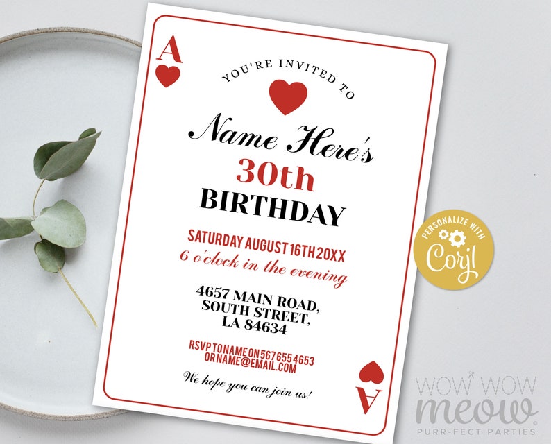 Playing Cards Birthday Invitation Any Age INSTANT DOWNLOAD Casino Heart Vegas Party Personalize Valentines Edit Printable Digital WCBA002 image 5