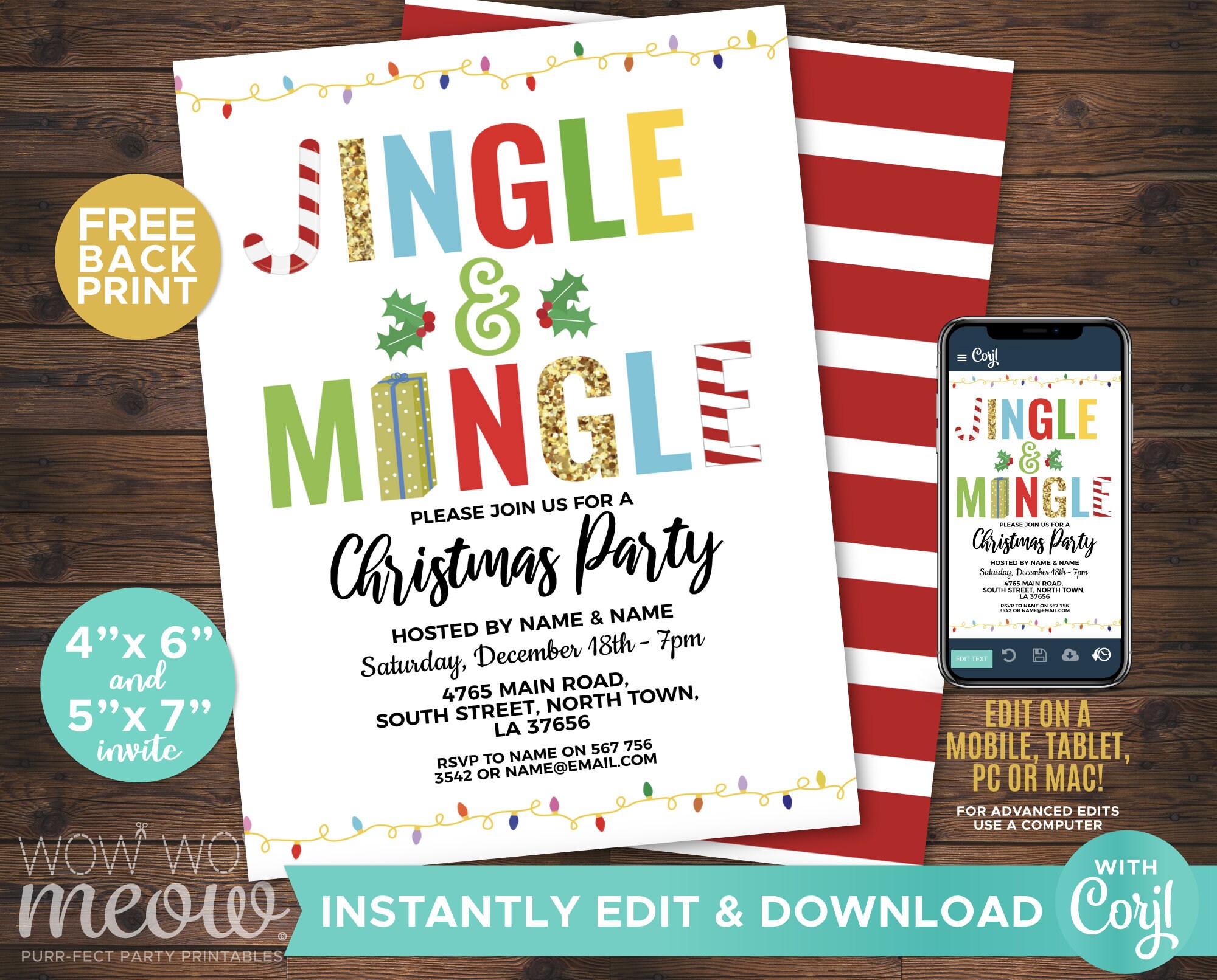 Xmas Party Invite Holiday Party Invitation Printable Christmas Invitations Merry and Bright